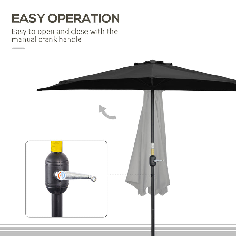 9ft Black Half Round Umbrella with 5 Ribs
