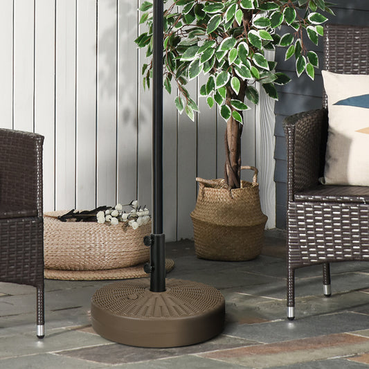 Umbrella Base, Heavy Duty Fillable Base Holder with Steel Pole, Round Parasol Stand for Patio, Outdoor, Backyard, Brown