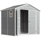 8' x 6' Plastic Garden Storage Shed with Latch Door, Vents, Sloped Roof, Light Grey