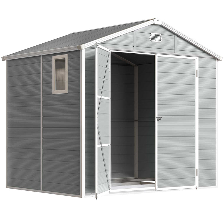 8' x 6' Plastic Garden Shed with Latch Door and Vents