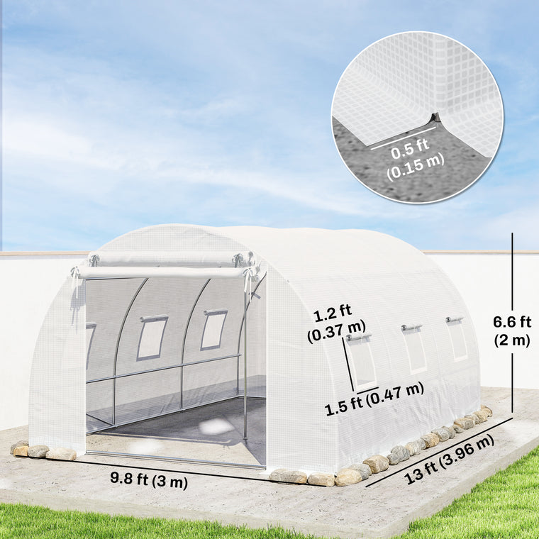 13' x 9.8' x 6.6' White Tunnel Greenhouse with Mesh Windows