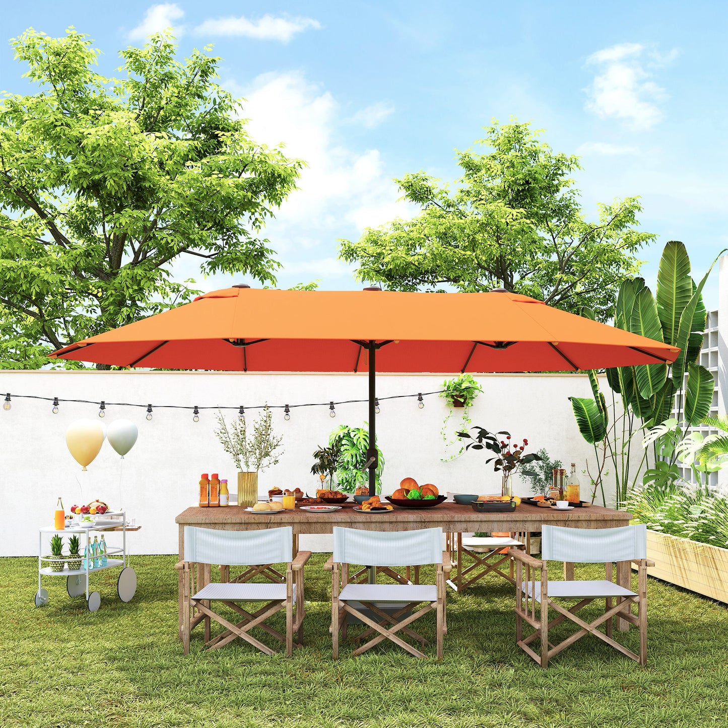 15' Orange Twin Canopy Steel Table Umbrella
