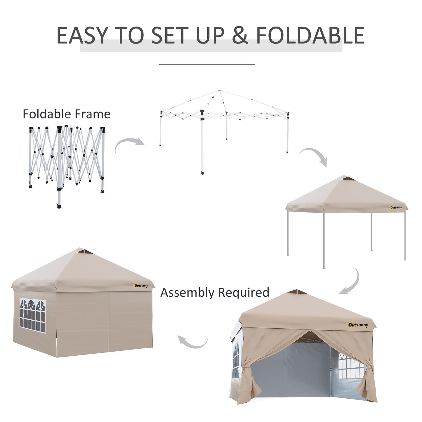 10' x 10' Pop Up Canopy Tent, Instant Sun Shelter, Tents for Parties, with Wheeled Carry Bag, for Outdoor, Garden, Patio, Beige