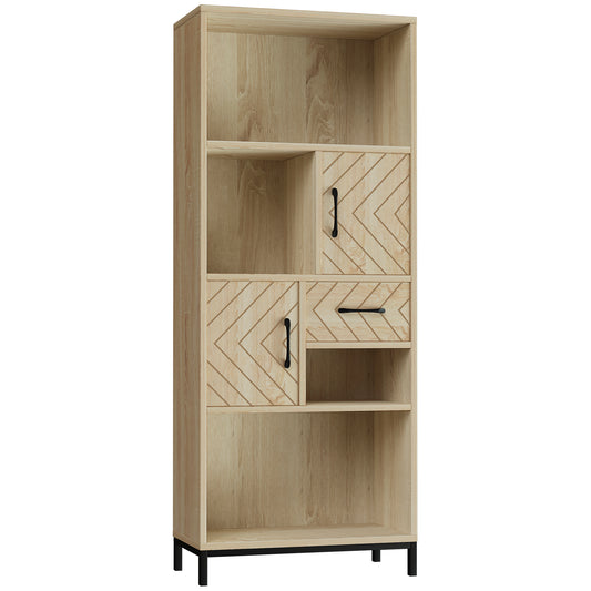 59" Bookcase with Cabinets and Drawer - Natural Wood