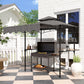 8' x 7.6' Grill Gazebo, Double Tiered Barbecue Grill Gazebo Shelter w/ Side Awning, 2 Side Shelves, 6 Hooks, Dark Grey