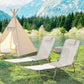 Set of 2 Folding Chaise Lounge Chairs, Outdoor Poolside Sun Tanning Chairs w/ Pillow, Reclining Backrest, Cream White