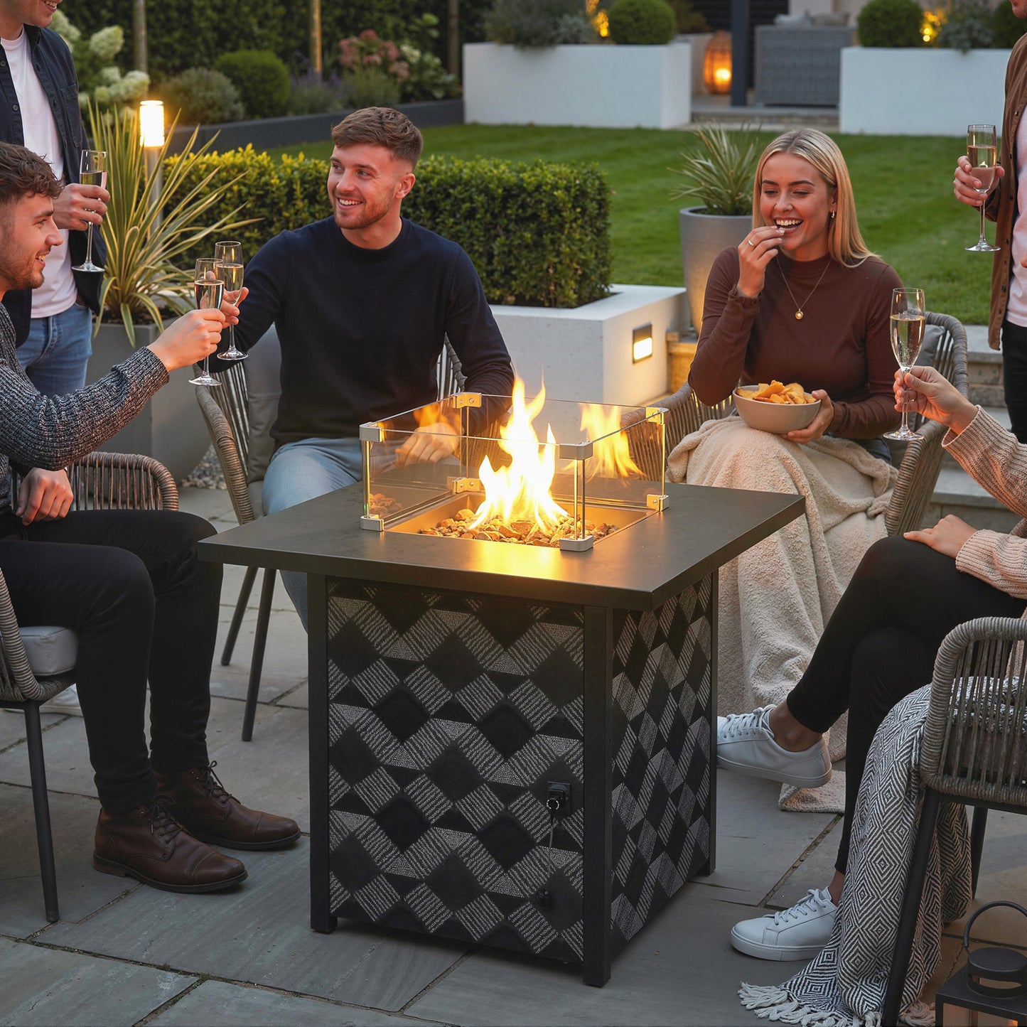 28-Inch Propane Fire Pit Table with Wind Guard