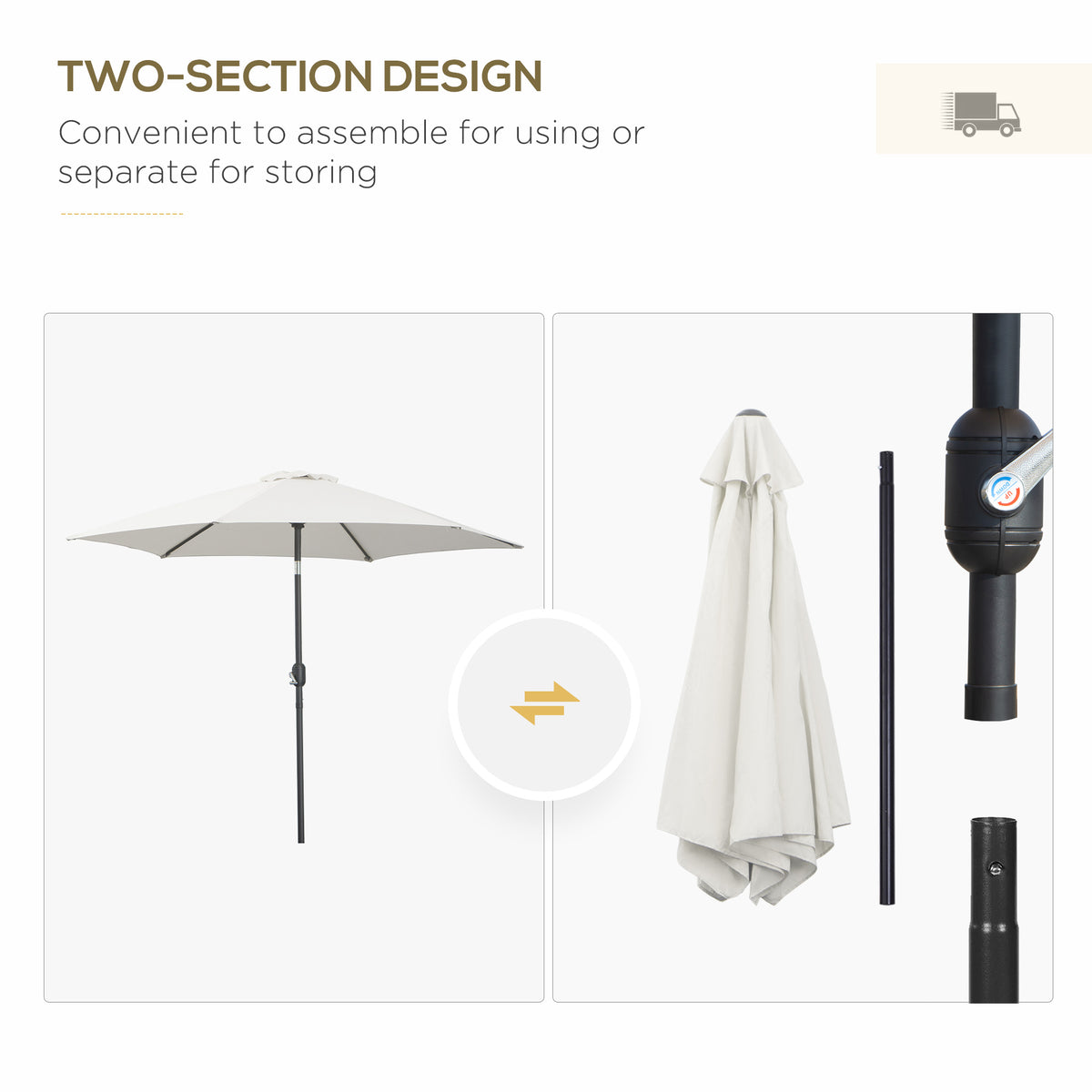 8.5' Cream White Round Aluminum Parasol with Crank Handle