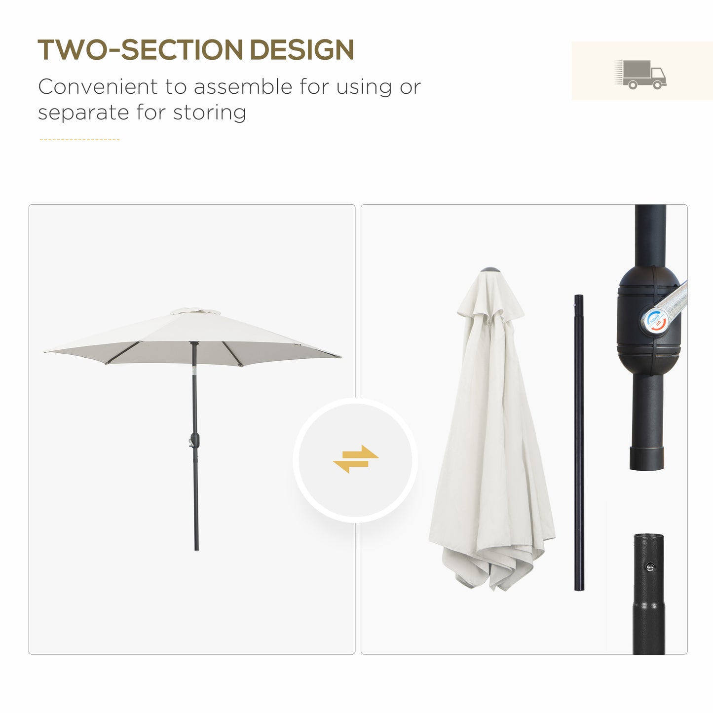 8.5' Cream White Round Aluminum Parasol with Crank Handle