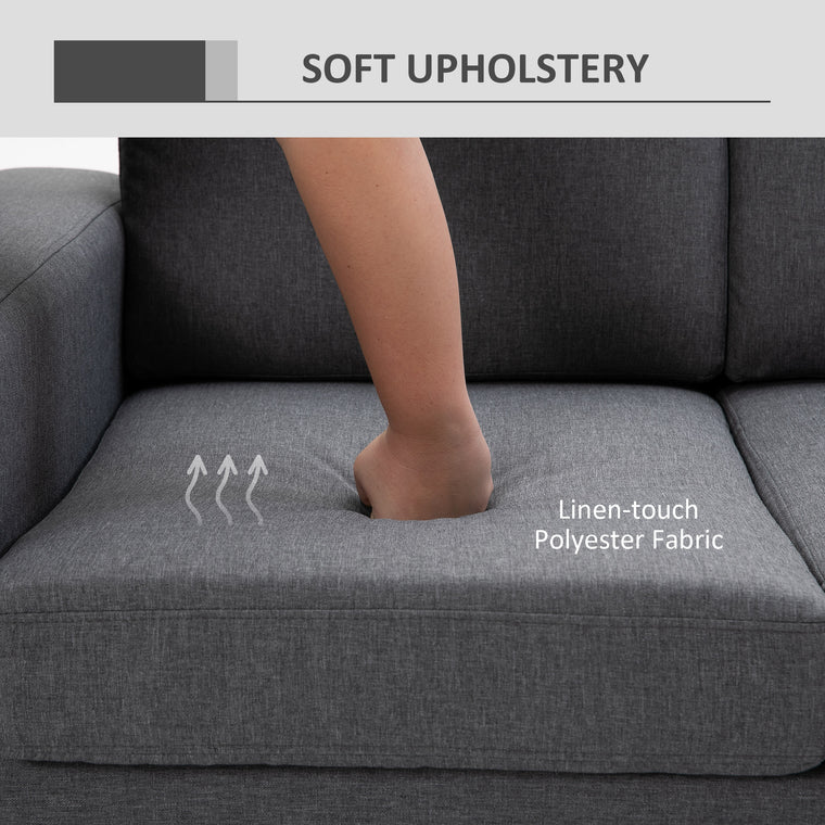 3-Seater Linen Sofa with Steel Legs - Dark Grey