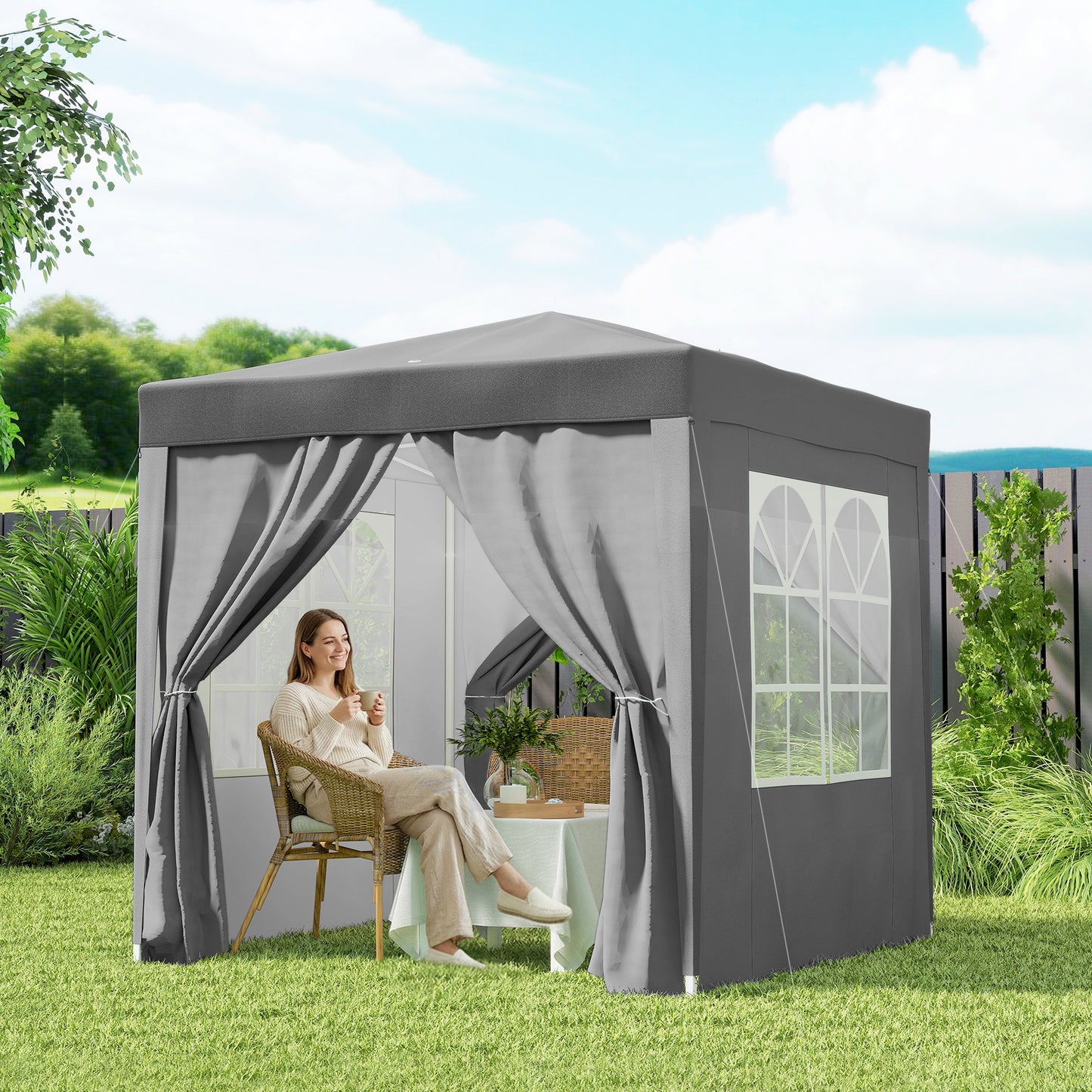 6.6'x6.6' Pop Up Canopy Tent with Sidewalls, Instant Sun Shelter Camping Gazebo with Carry Bag, Grey