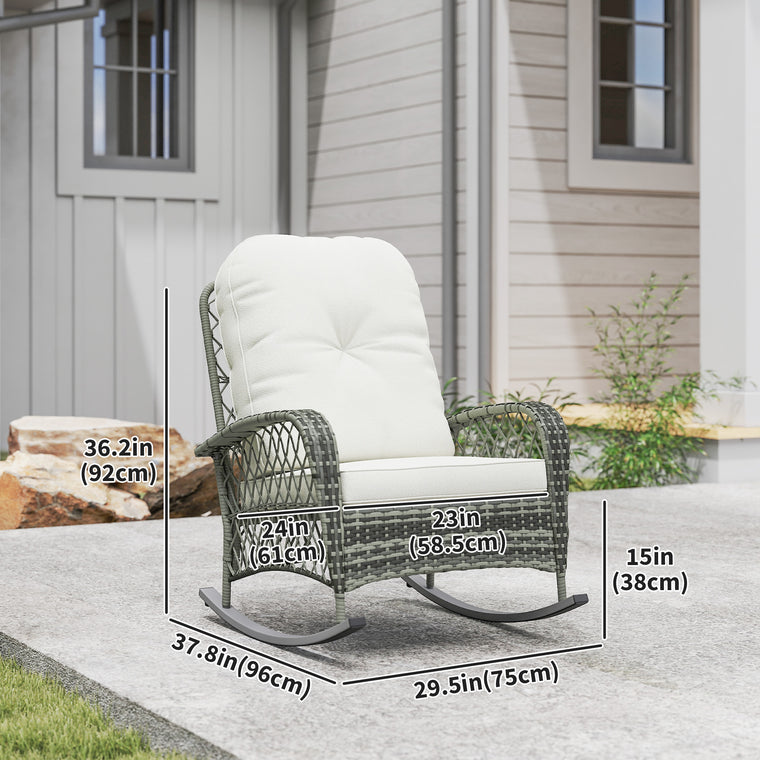 Khaki Wicker Rocking Chair with Thick Cushions