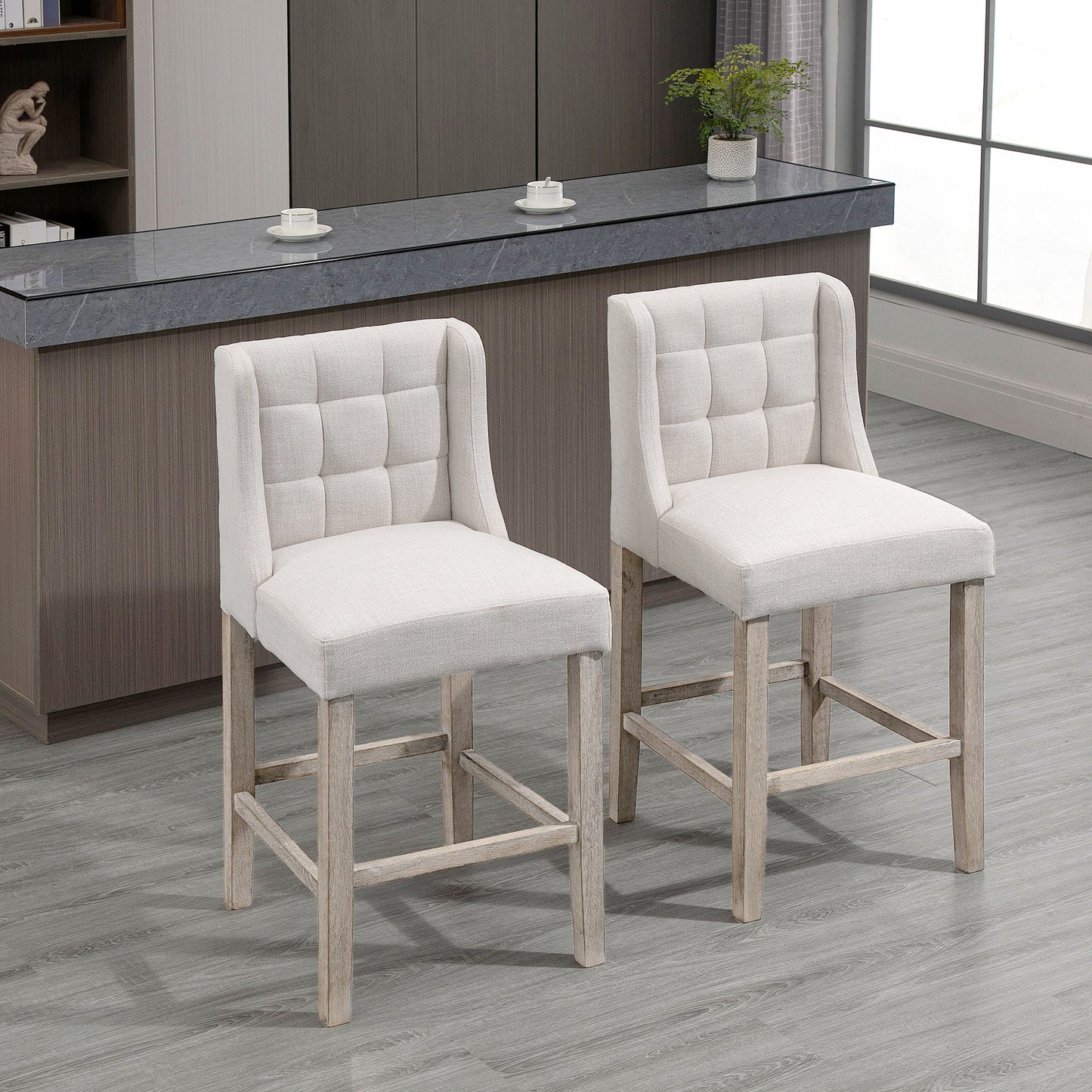 Modern Counter Bar Stools Tufted Upholstered Counter Chairs Set of 2 for Kitchen, Beige