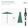 10' x 8' Round Market Umbrella, Patio Umbrella with Crank Handle and Tilt, Outdoor Parasol for Garden, Bench, Lawn, Green