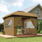 11' x 11' Outdoor Gazebo, Double Roof Patio Gazebo Canopy with Curtains, Church Windows, Galvanised Steel Frame, Beige