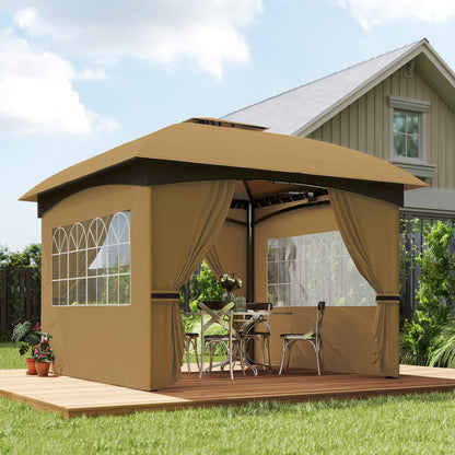 11' x 11' Beige Double Roof Gazebo with Church Windows