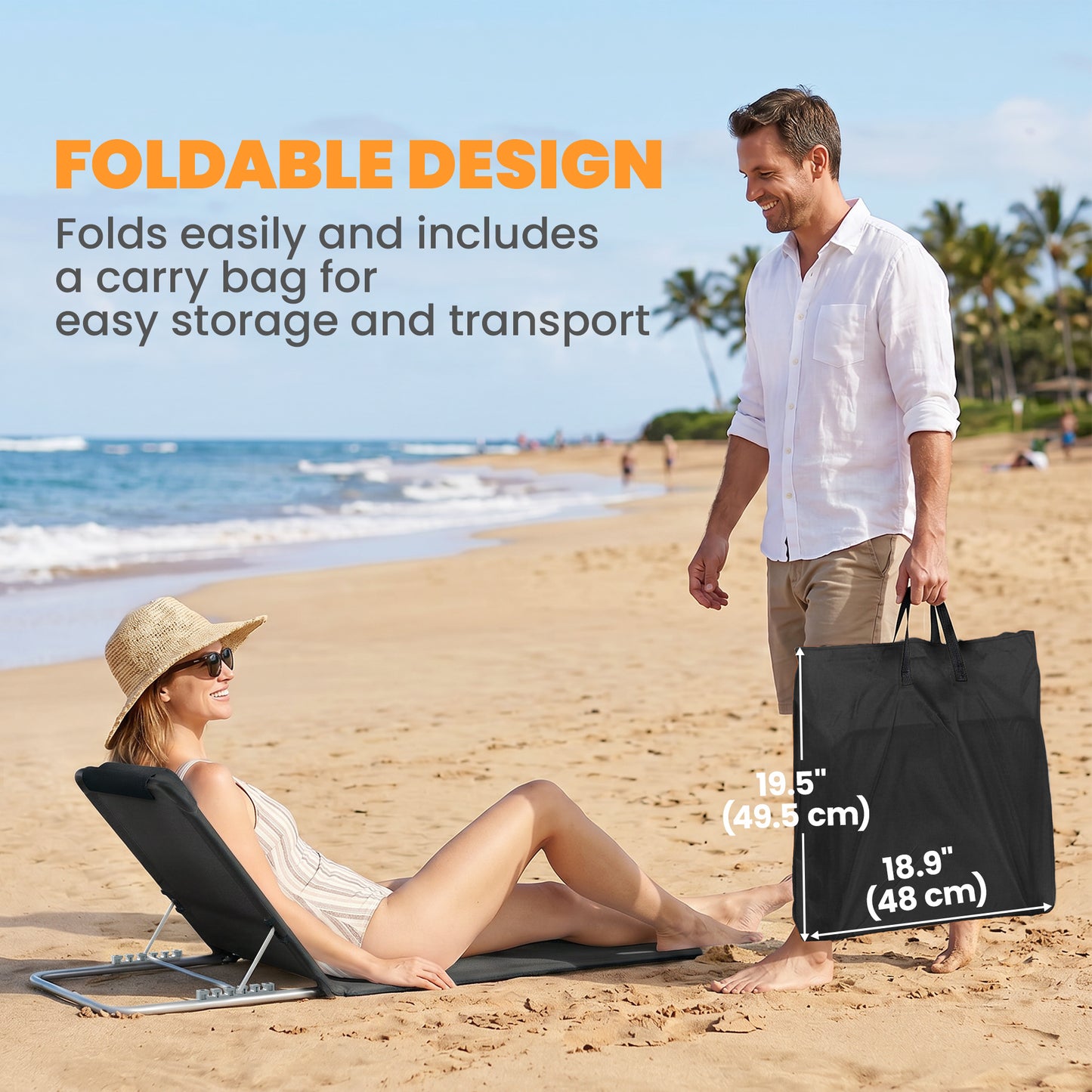 2 Pieces Beach Lounge Chair, Outdoor Folding Chaise Lounge Set w/ Pillow for Sunbath, Snap, Beige
