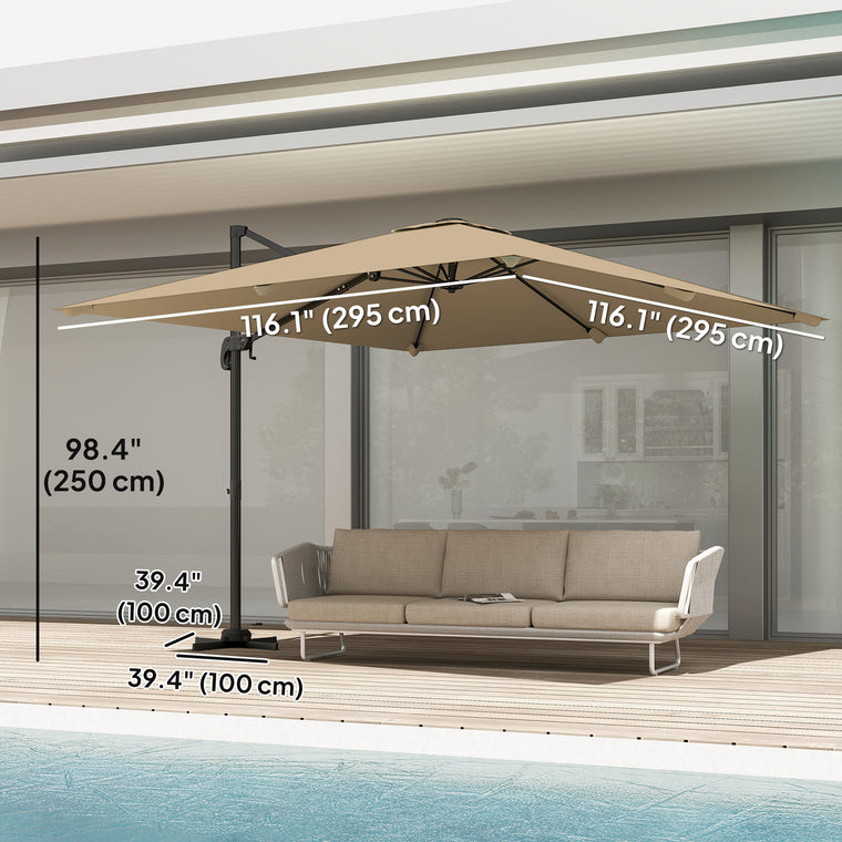10FT Square Cantilever Umbrella with 360° Rotation