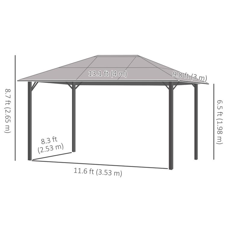 10' x 13' Grey Hardtop Gazebo with Mesh Curtains