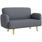 Velvet Feel Fabric 2 Seater Sofa, Small Sofa Loveseat with 8.3" Thick Padding and Wood Legs, Grey