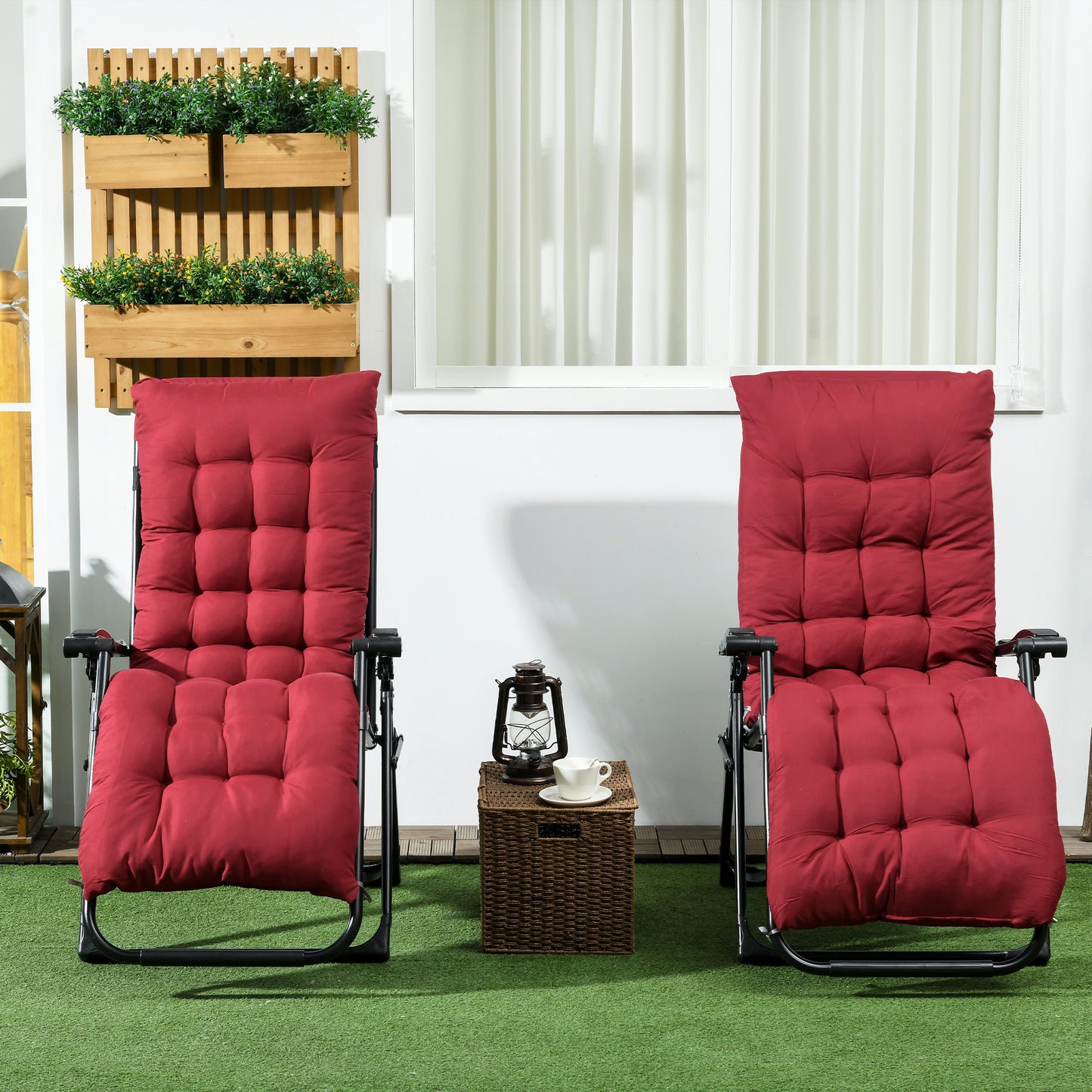 Folding Garden Chairs Set of 2, Reclining Zero Gravity Chair, Sun Lounger with Cushion and Headrest, Khaki