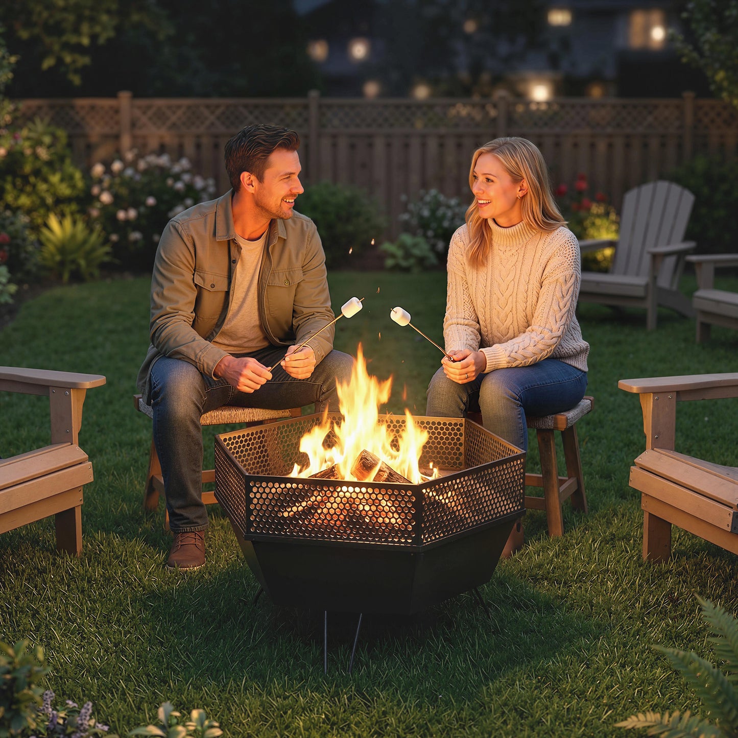 20" Foldable Wood-Burning Fire Pit with Poker