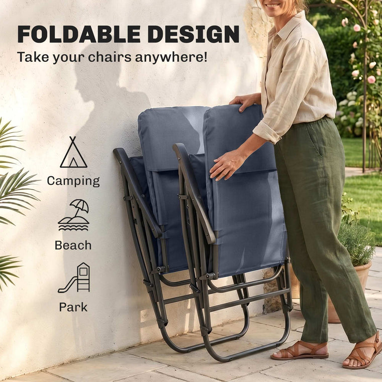 Navy Blue Folding Rocking Chair Set with Armrest