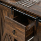 Industrial Buffet Cabinet, Kitchen Sideboard with Sliding Barn Doors, Three Drawers and Adjustable Shelves, Rustic Brown