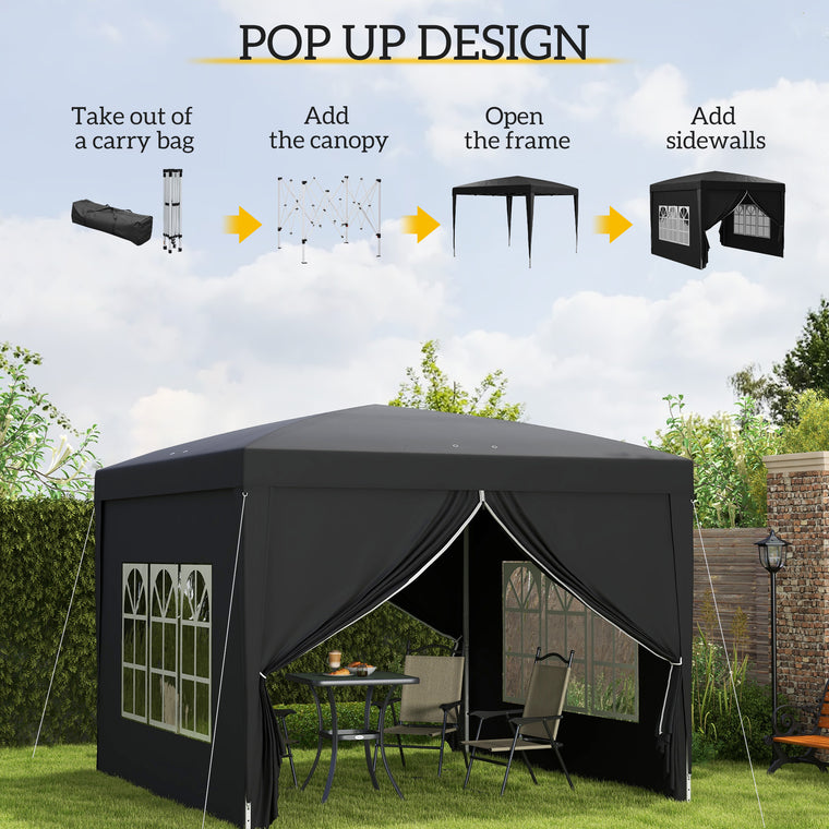 10' x 10' Black Pop-Up Party Tent Gazebo with Carry Bag