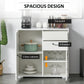 High Gloss Buffet Sideboard with 2 Drawers, 2 Doors and Adjustable Shelf, Kitchen Storage Cabinet with Push Open Design, White