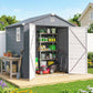 8' x 6' Plastic Garden Storage Shed with Latch Door, Vents, Sloped Roof, Dark Grey