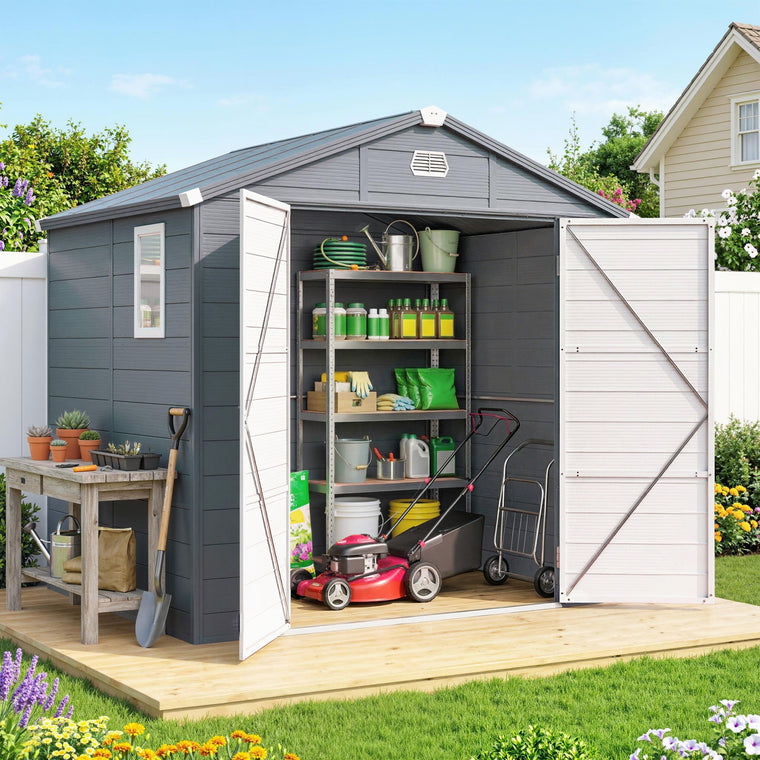 8' x 6' Plastic Tool Shed with Latch Door and Vents