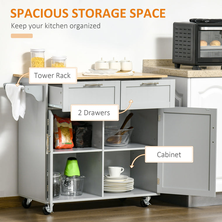 Rolling Kitchen Island with 2 Drawers and Towel Rack