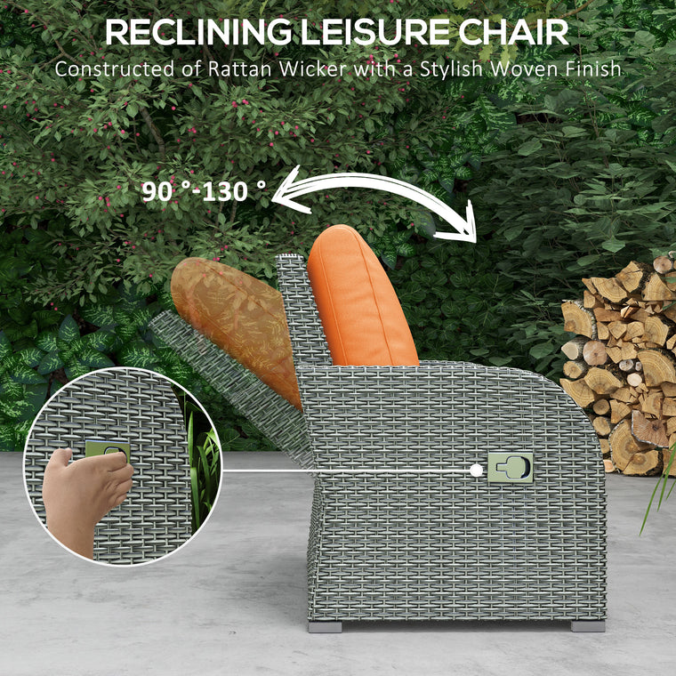 Orange 6-Piece Wicker Sectional Set with Recliners