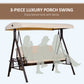 3 Seater Heavy Duty Swing Chair Outdoor Lounge Hammock Cushioned Seat W/ Tilt Canopy, Beige
