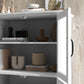 Modern Sideboard Cabinet, Freestanding Sideboards and Buffets with Glass Doors, 4-tier Shelving and Adjustable Shelves