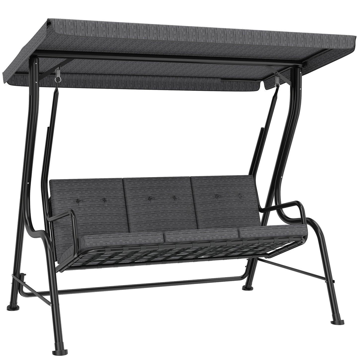 3-Person Patio Swing Chair with Canopy 3 Seater Porch Swing for Garden, Backyard, Poolside, Light Grey