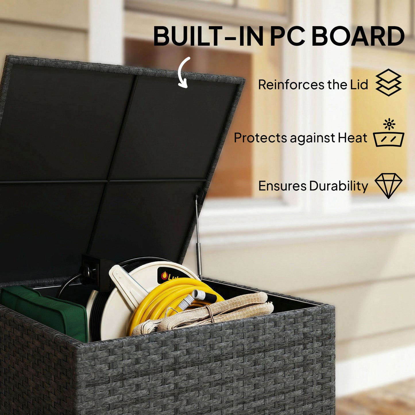 67-Gallon Rattan Deck Box with Waterproof Liner