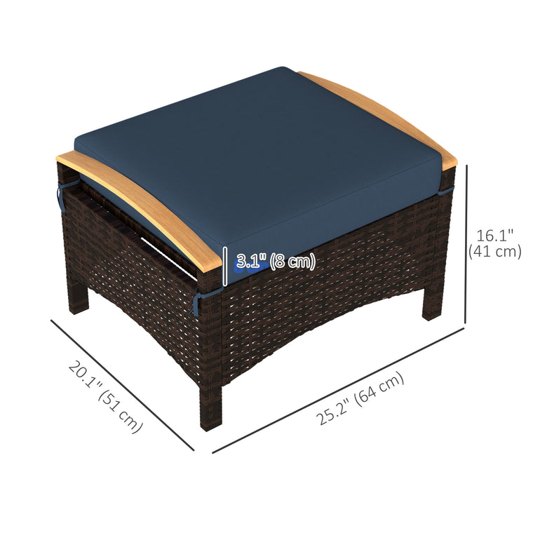 Wicker Ottoman with Removable Cushion, Set of 2