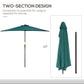 9ft Half Round Patio Umbrella, Outdoor Market Patio Table Umbrella Parasol with Crank Mechanism, 5 Ribs, Dark Green