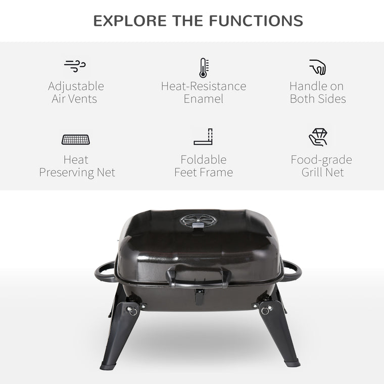 59 x 43 x 39 cm Black Foldable Steel Tabletop Charcoal Grill