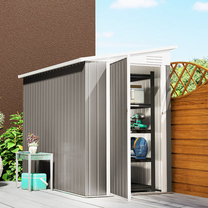 Outdoor Storage Shed Lean to Shed Outdoor Metal Tool Shed with Lockable Door and Air Vents, Dark Grey - 4' x 8'