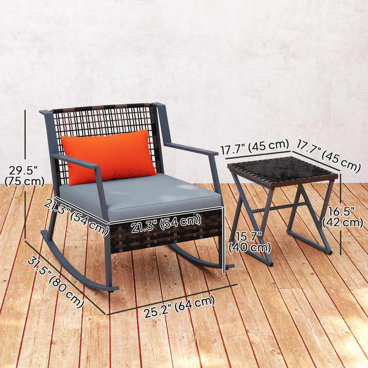 3-Piece Rocking Bistro Set with Cushions and Glass Table