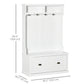 64.5" H Hall Tree with Storage Drawer & Top Shelf, Coat Rack Wooden Entryway Storage Bench Hall Tree Hallway Clothes Bag Coat Rack 4 Hooks, White