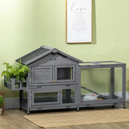 65" Dark Grey Wooden Rabbit Hutch with Openable Roof