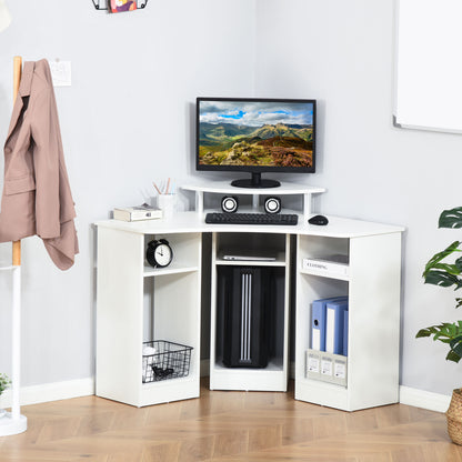 35" L-Shaped Computer Desk with Monitor Stand - White