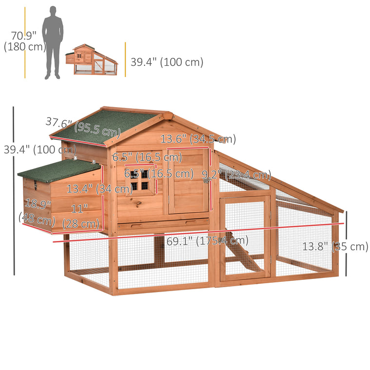 69" Wooden Chicken Coop with Nesting Box & Run