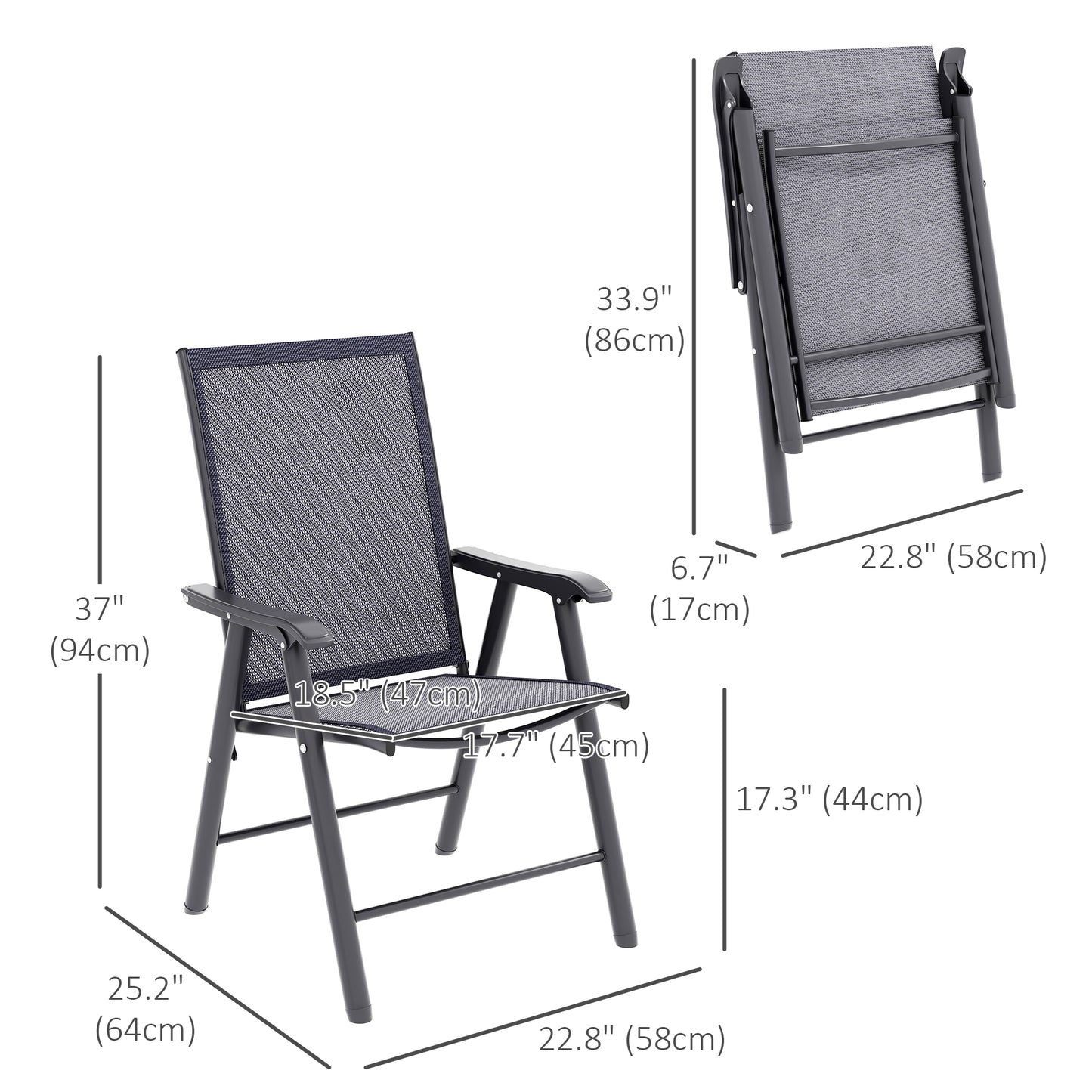 4-Piece Folding Chair Set for Relaxing on Patio Balcony Garden, Comfortable Outdoor Furniture with Armrests, Dark Grey