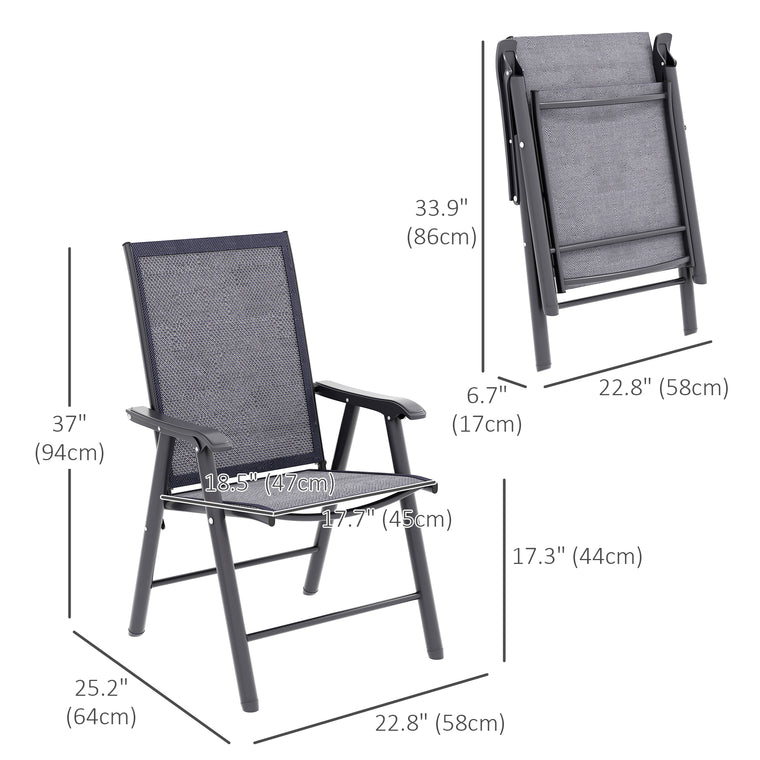 Dark Grey 4-Piece Folding Chair Set with Armrests