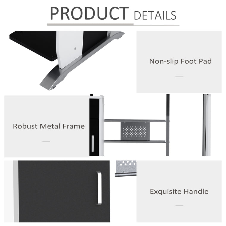 Computer Desk with Keyboard Tray and CPU Stand - Black and White